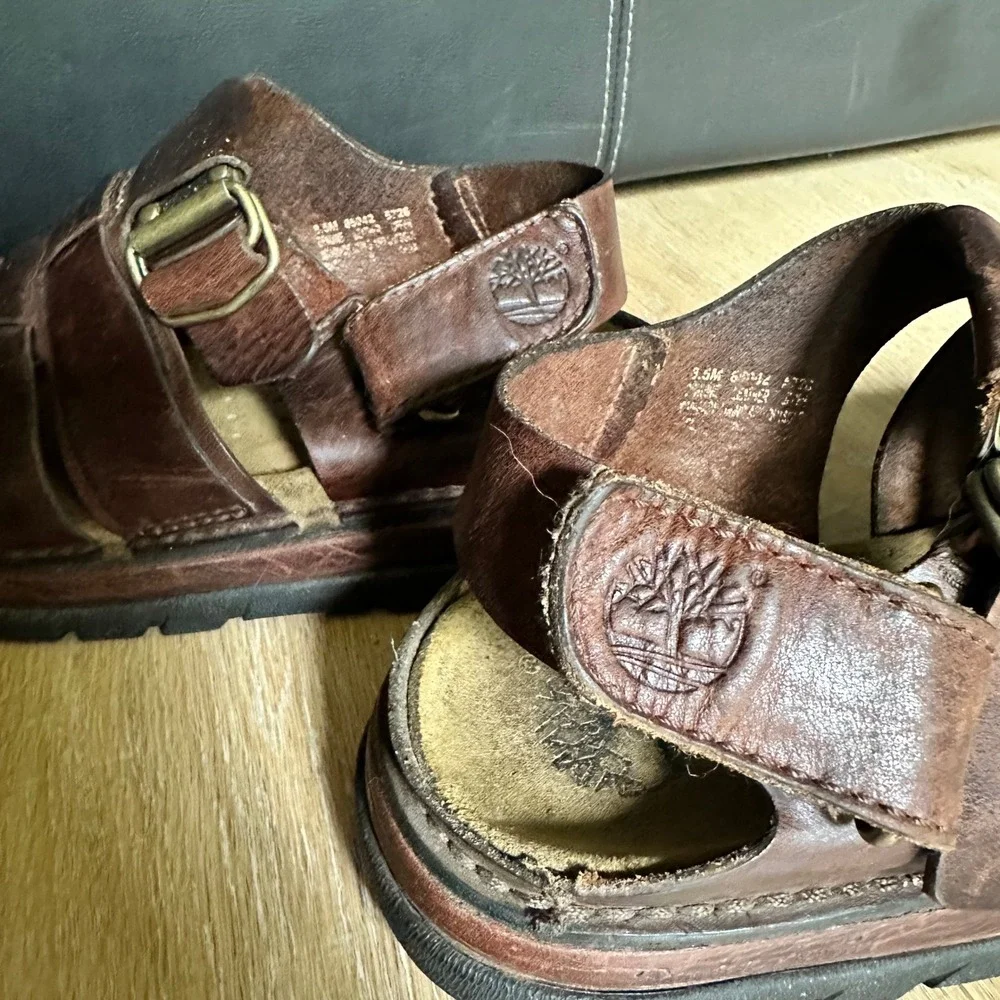 Timberland Mens Brown Leather Fisherman Sandals 8.5M 65042 Cage Strappy Buckle